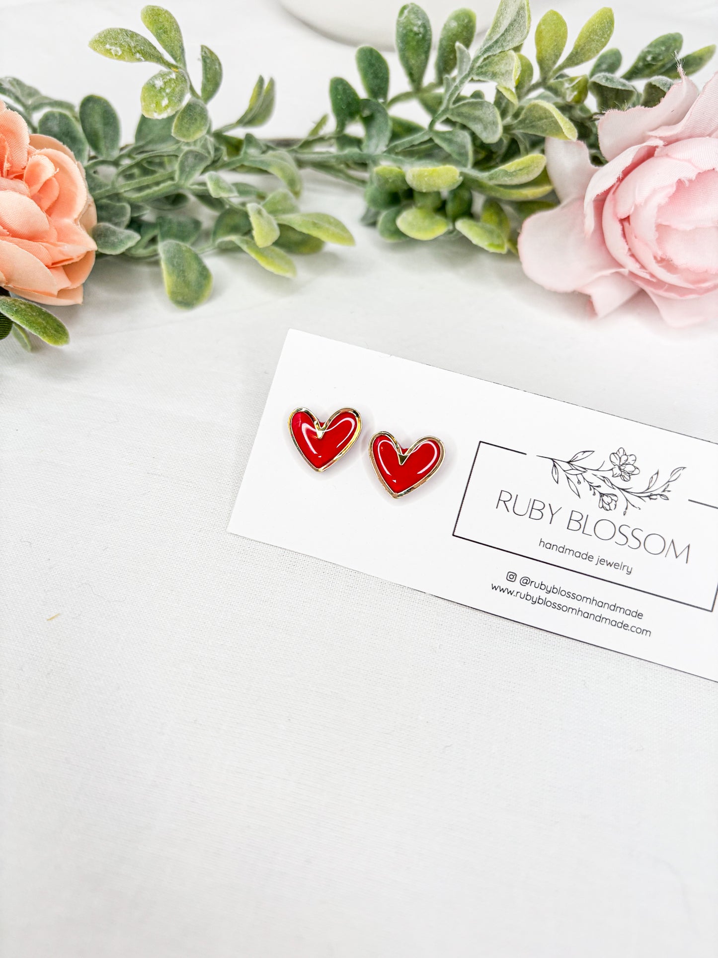 Gold heart studs (Pink, Red, or Opal)