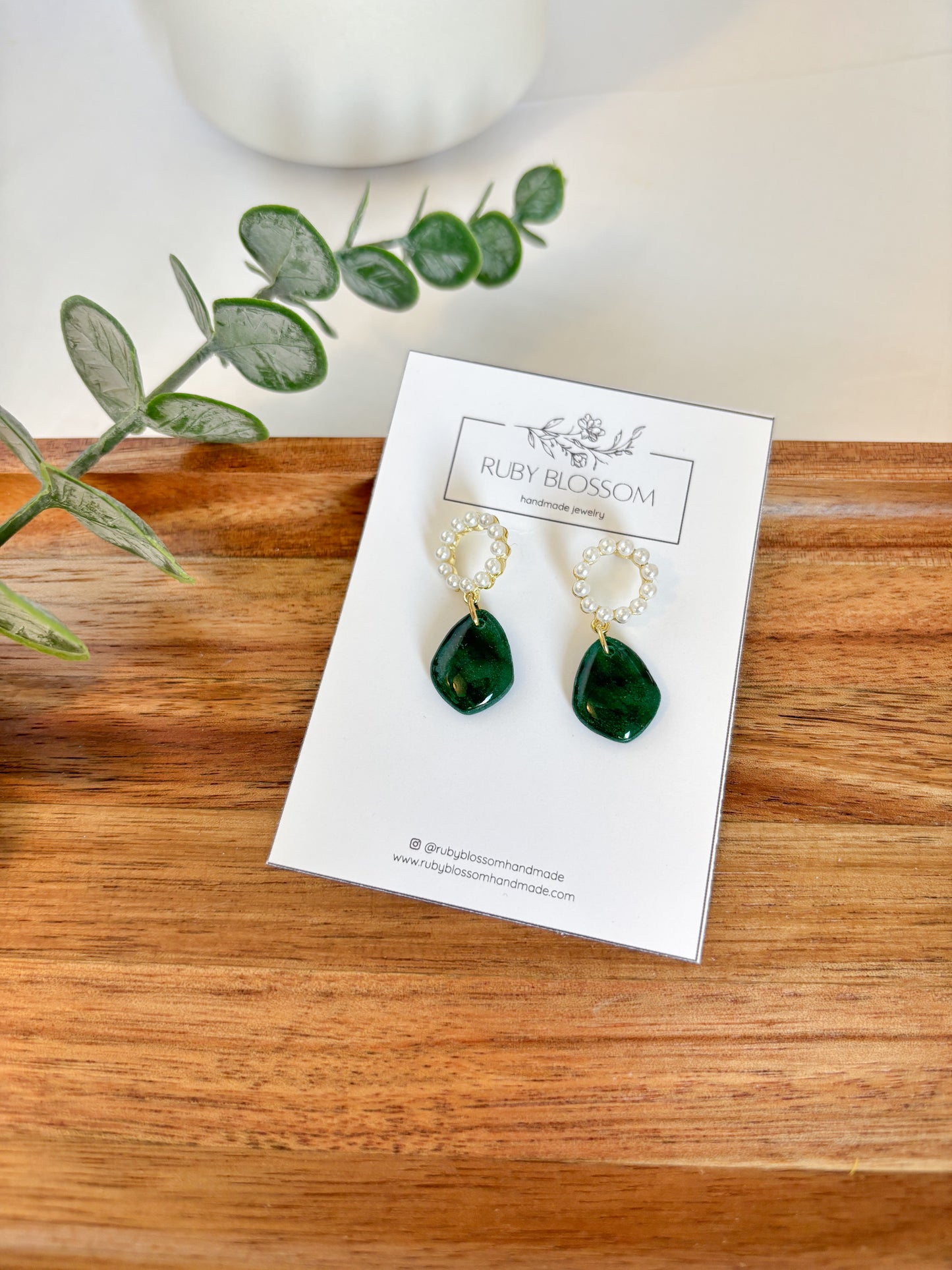 Emerald and Pearl Teardrop Dangles