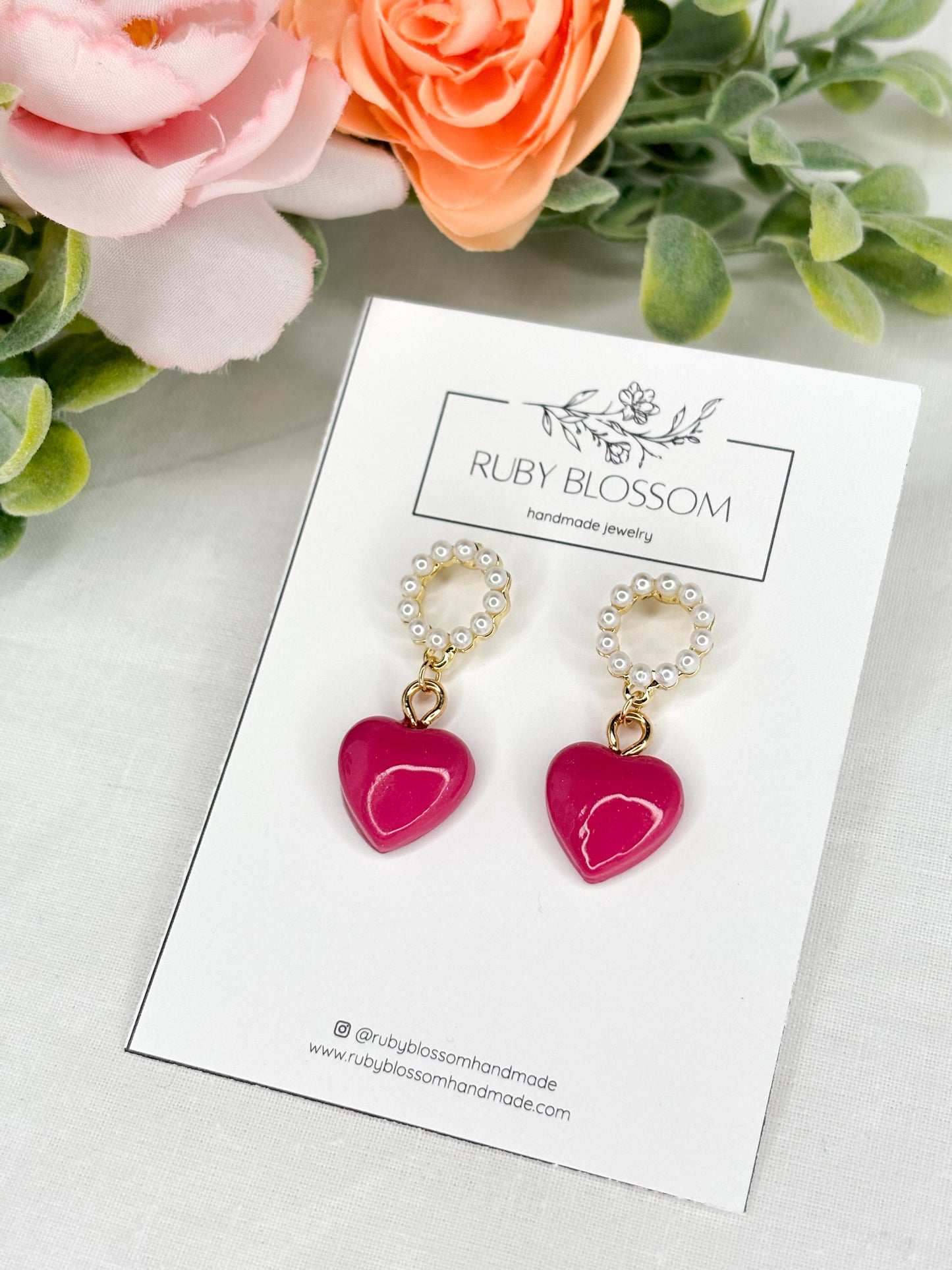 Pink bubble heart dangles