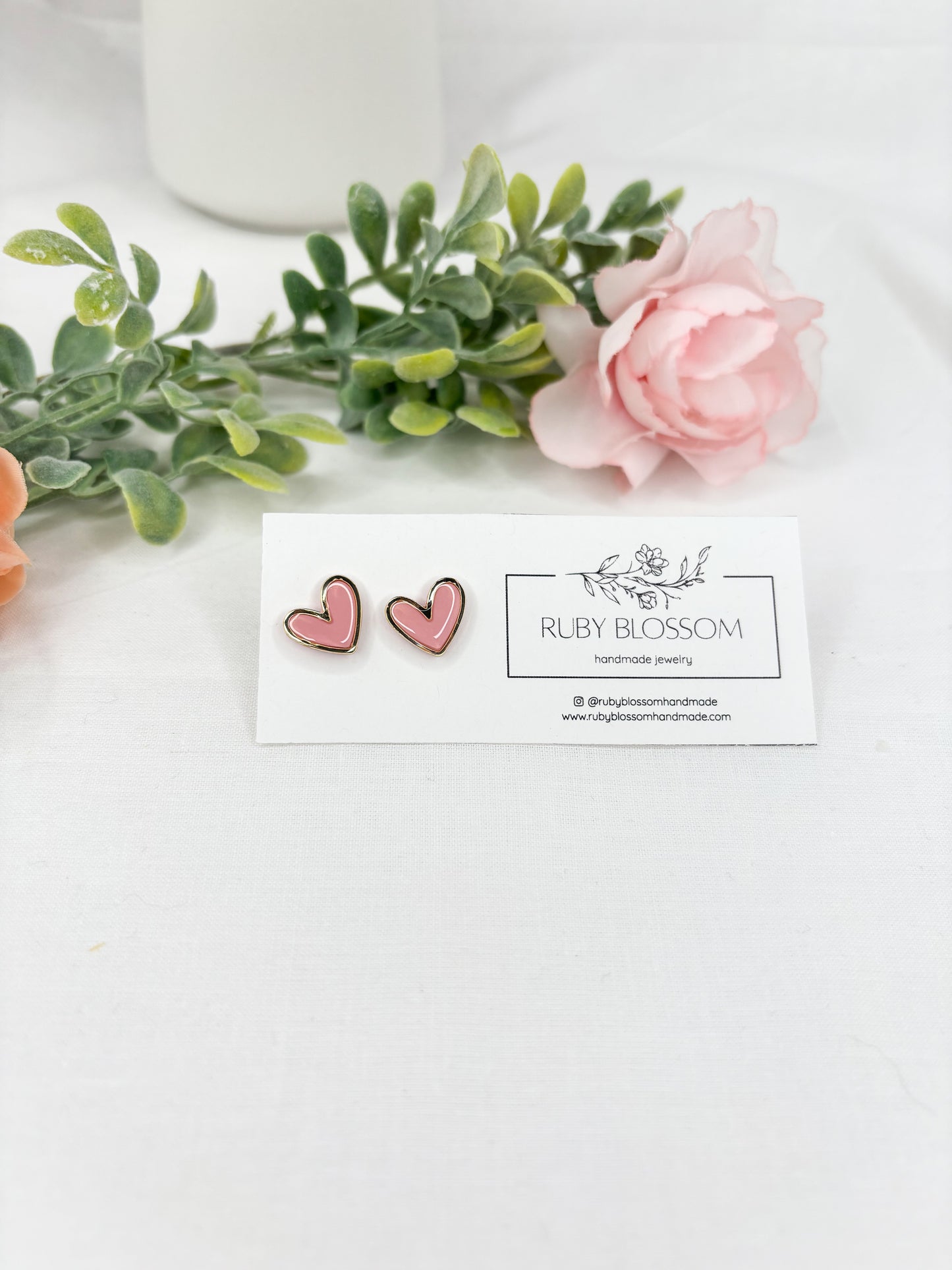 Gold heart studs (Pink, Red, or Opal)