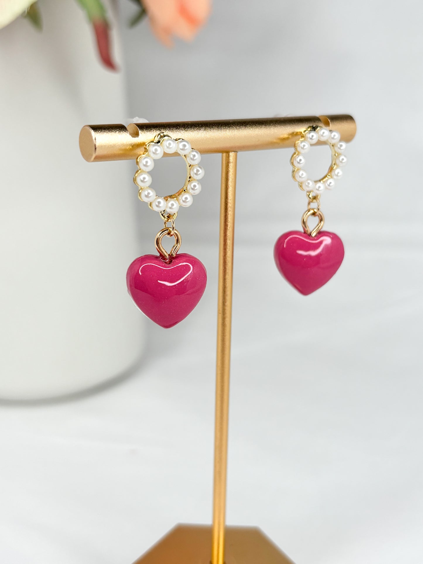 Pink bubble heart dangles