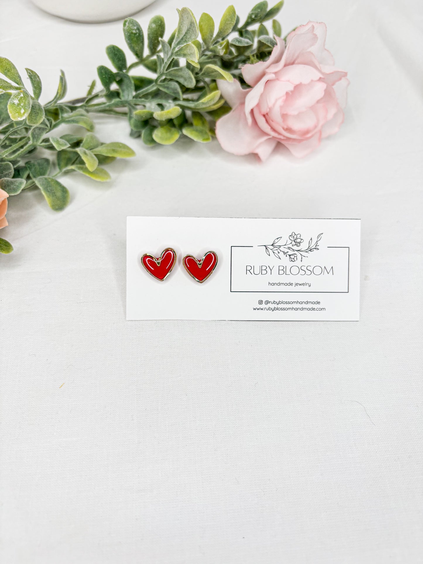 Gold heart studs (Pink, Red, or Opal)