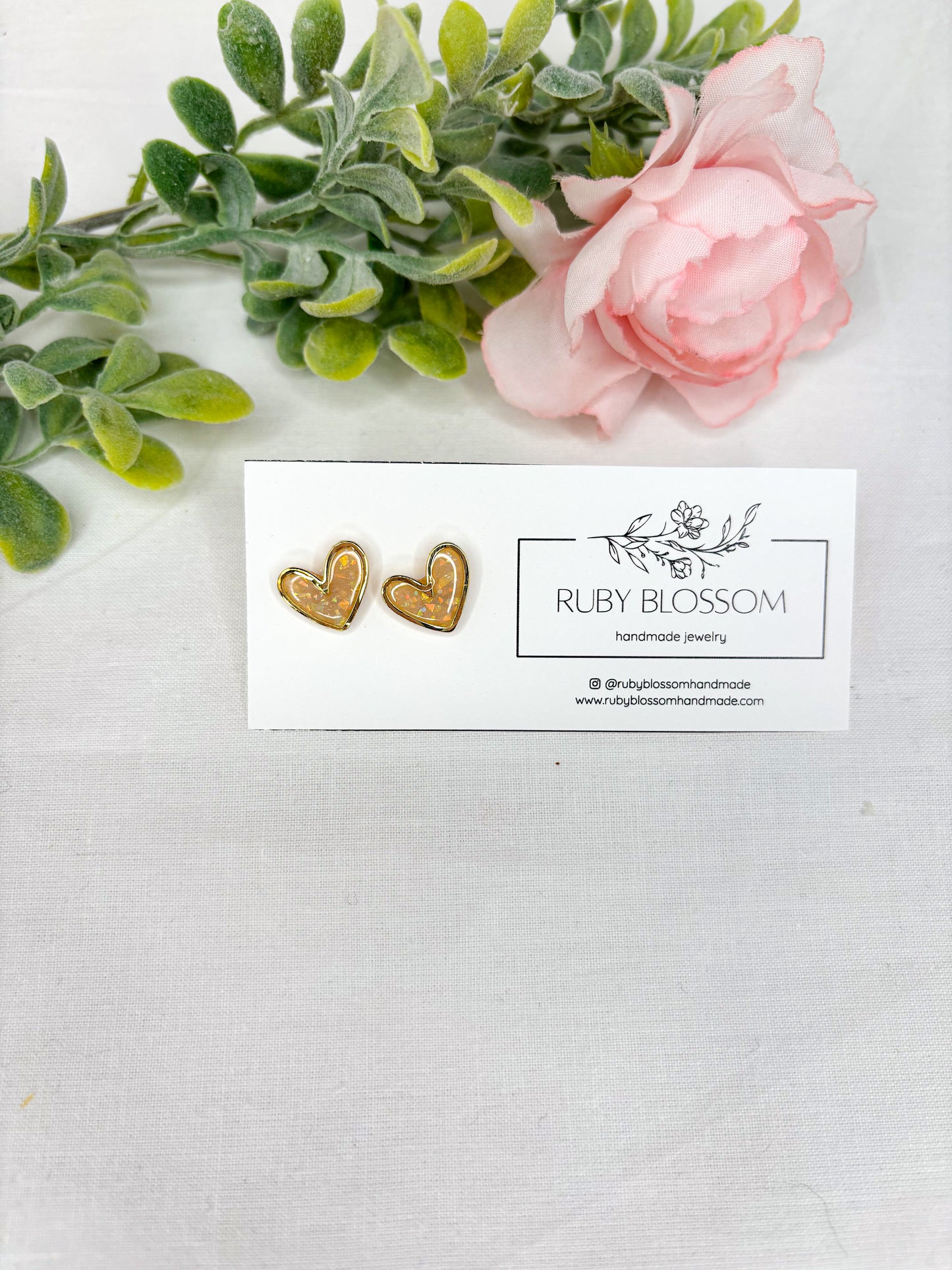Gold heart studs (Pink, Red, or Opal)
