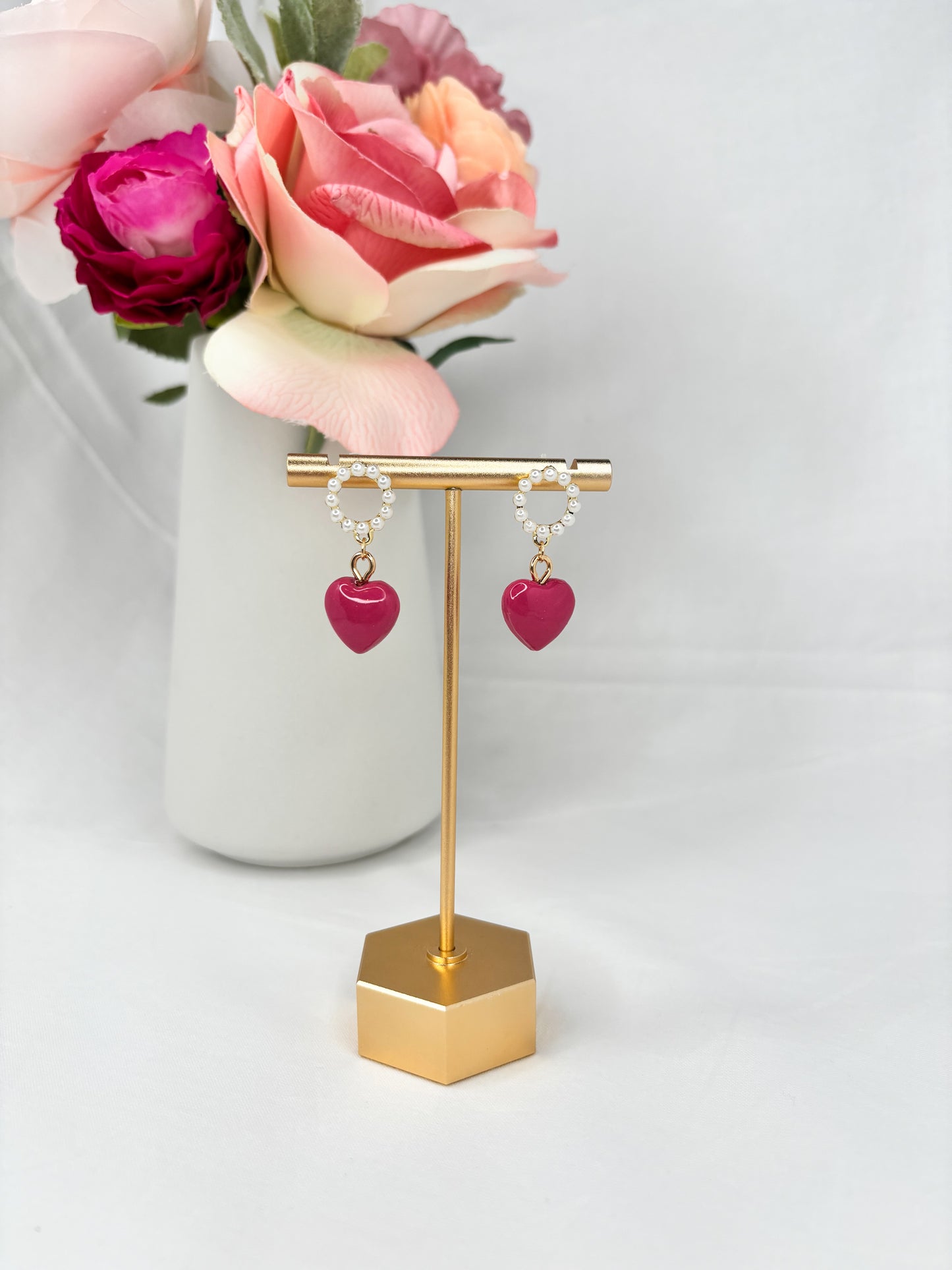 Pink bubble heart dangles