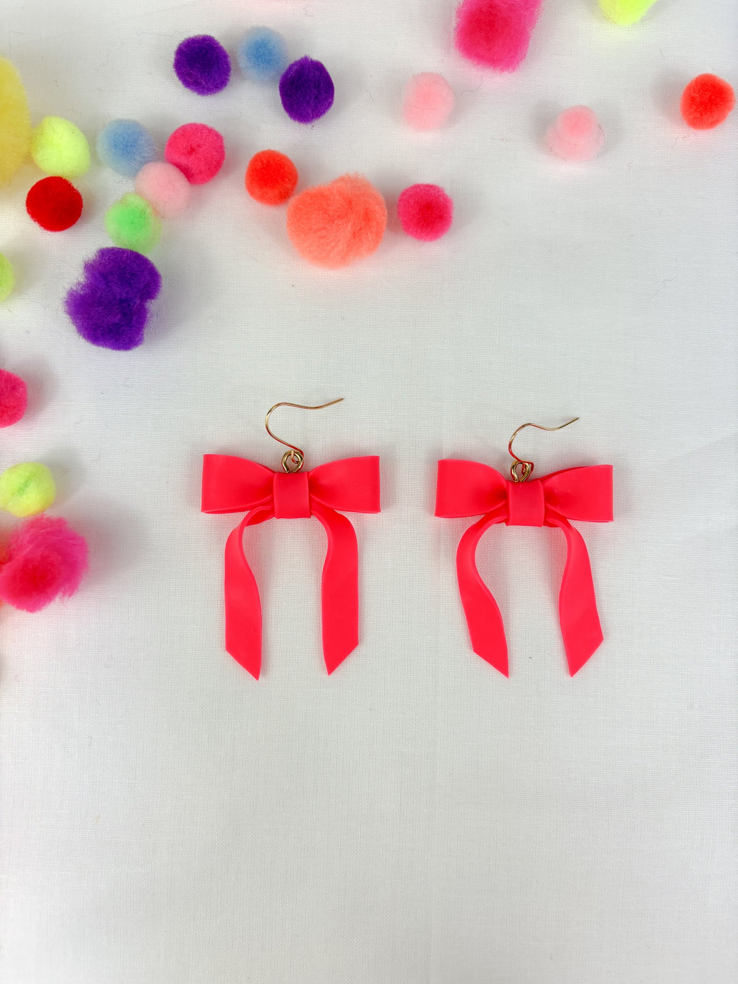 Neon Pink bow dangles