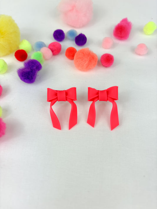 Neon Pink bow studs