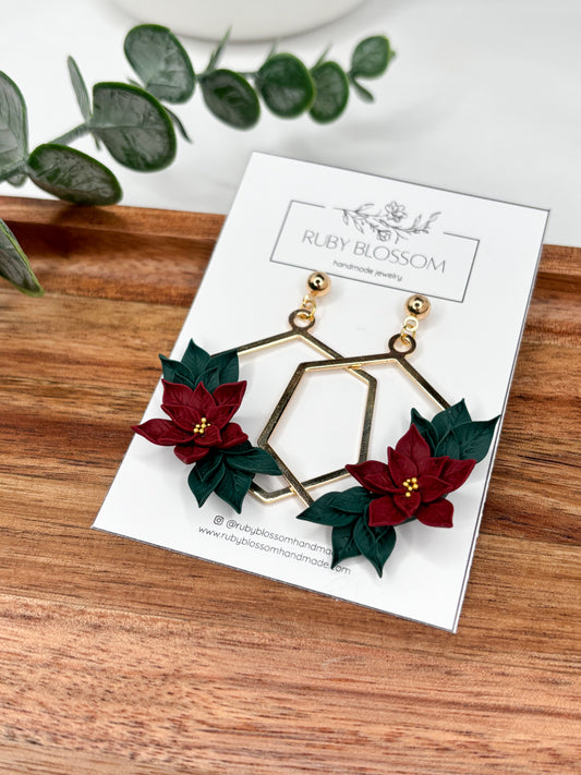 Poinsettia wreath hexagons