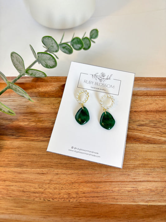 Emerald and Pearl Teardrop Dangles