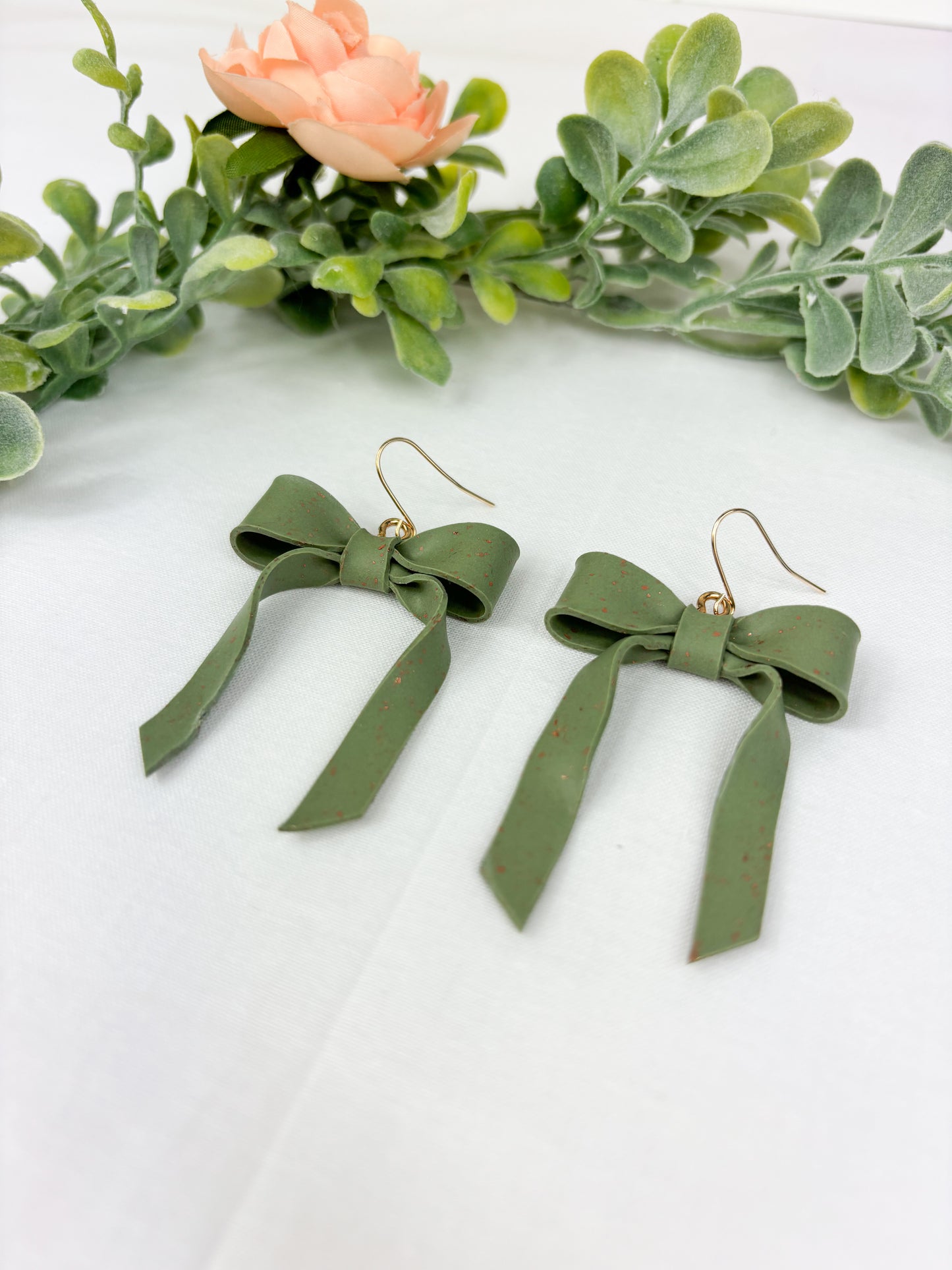 Olive green bow dangles