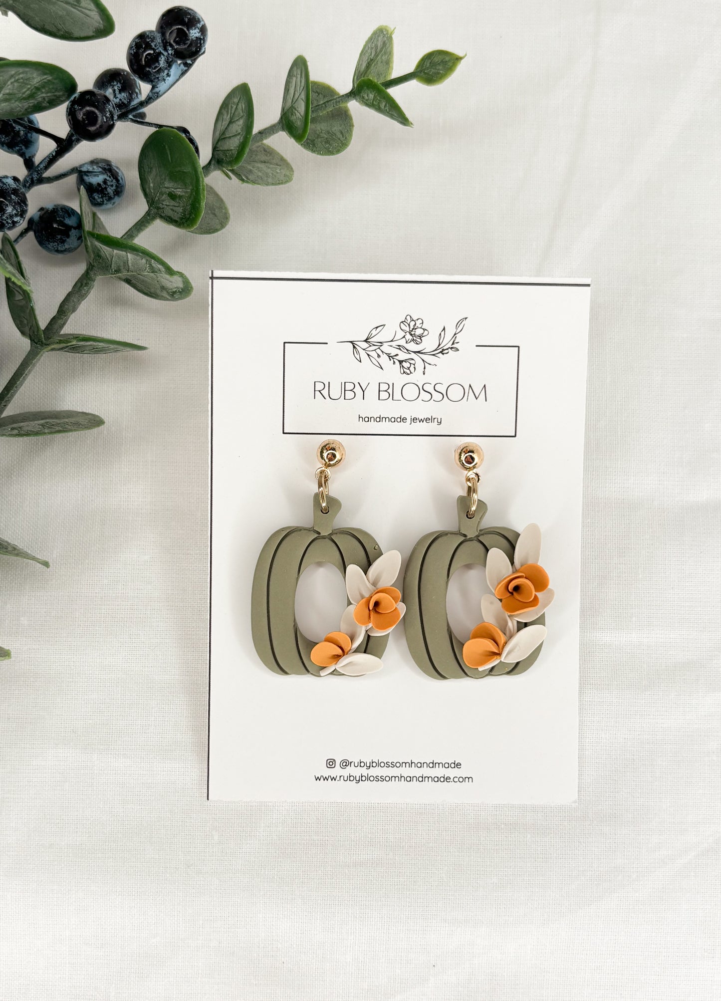 Sage pumpkin floral dangles