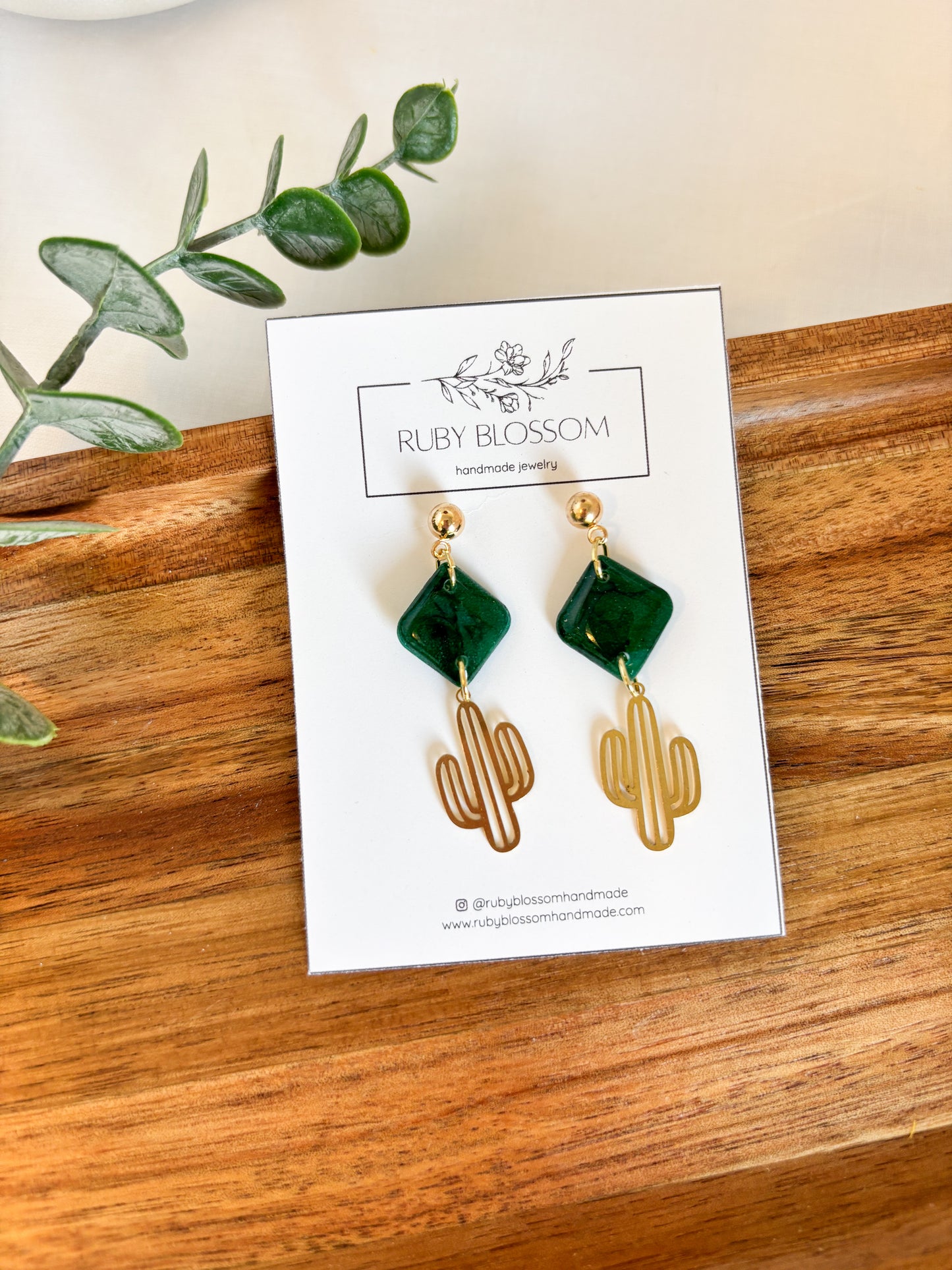 Emerald with Cactus Dangles