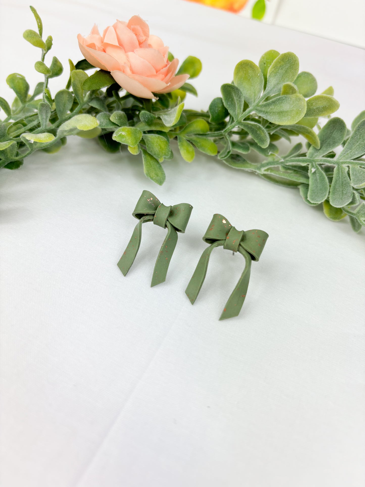 Olive Green bow studs