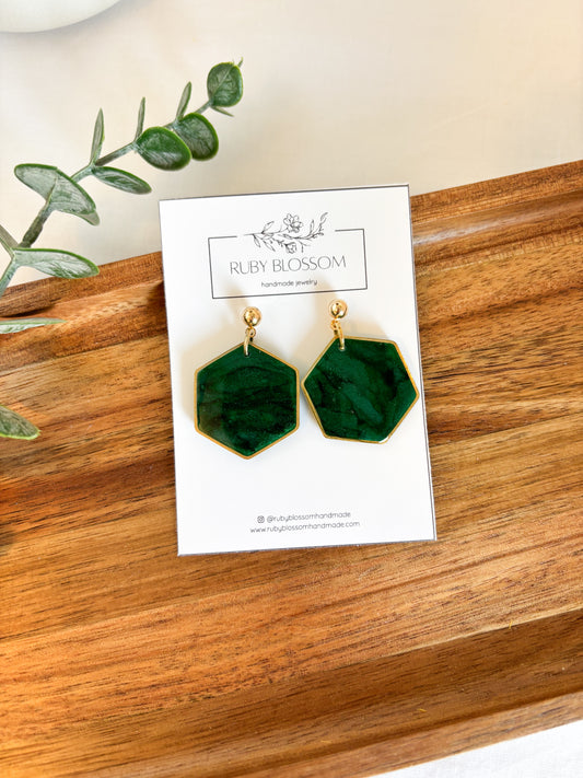 Emerald Large Hexagon Dangles