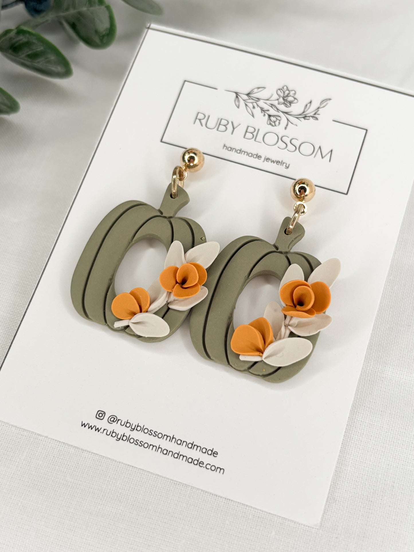 Sage pumpkin floral dangles