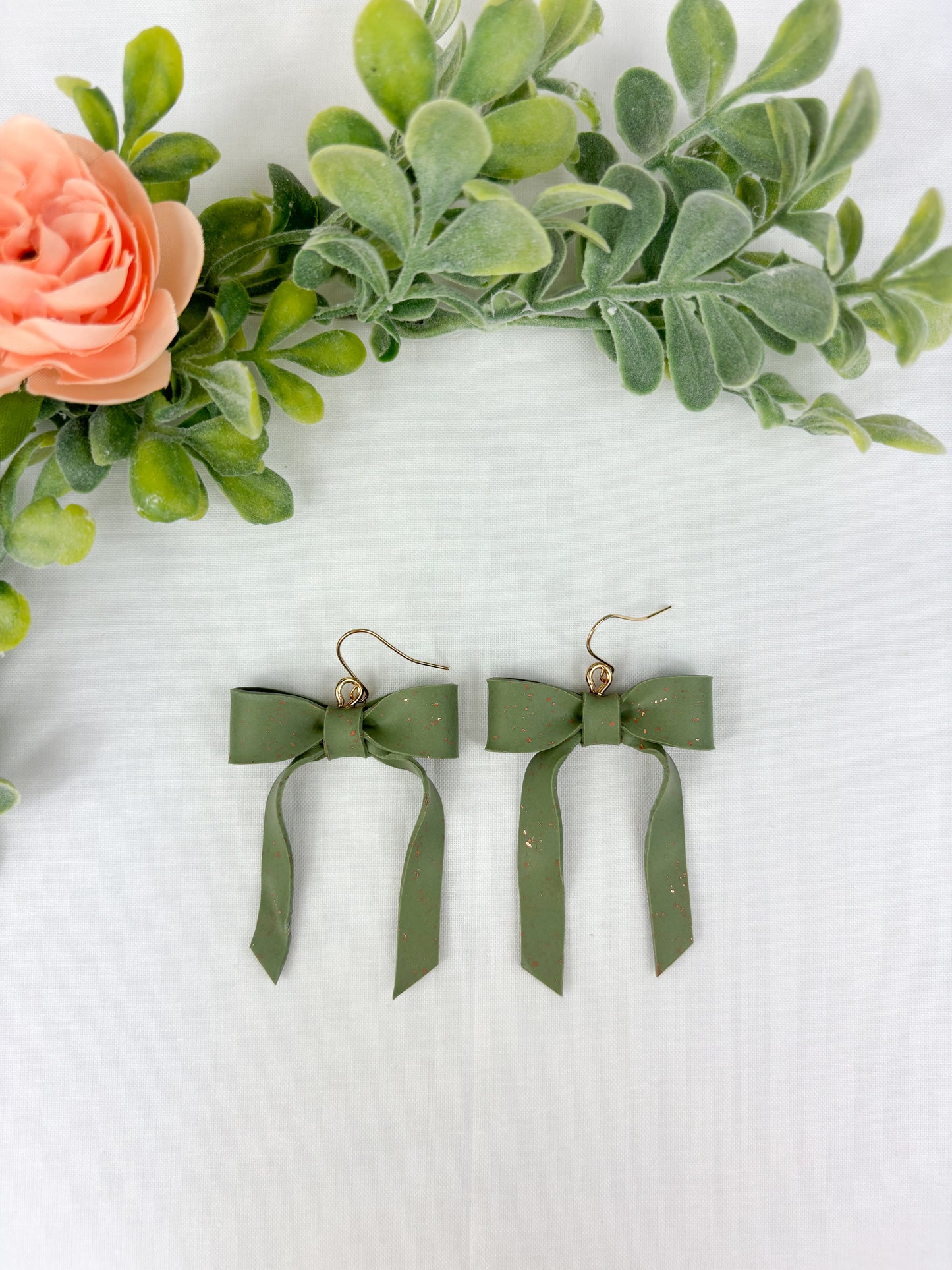 Olive green bow dangles